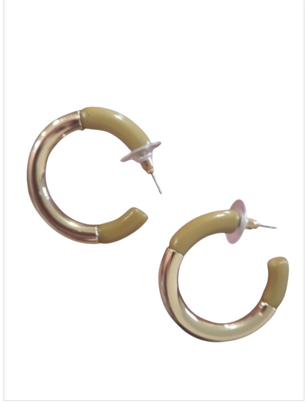 NWT Marlyn Schiff Gold Khaki Nude Enamel Hoop Statement Earrings